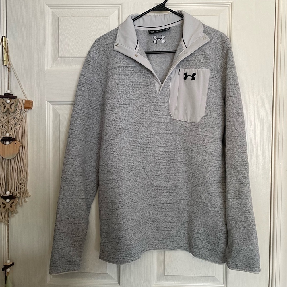 Under Armour Men’s Medium Heather Gray Quarter Button Pullover Coldgear w Pocket